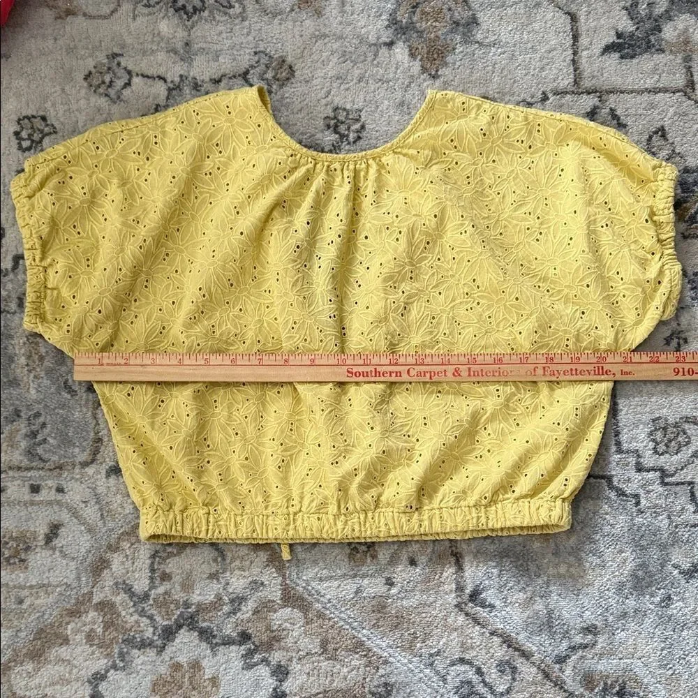 Madewell Yellow Eyelet Cropped Blouse Puff Sleeve Back Tie Small